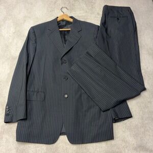 Canali 2 Piece Pinstripe Suit Charcoal Wool 3 Button Trousers IT 52R P2P 23"